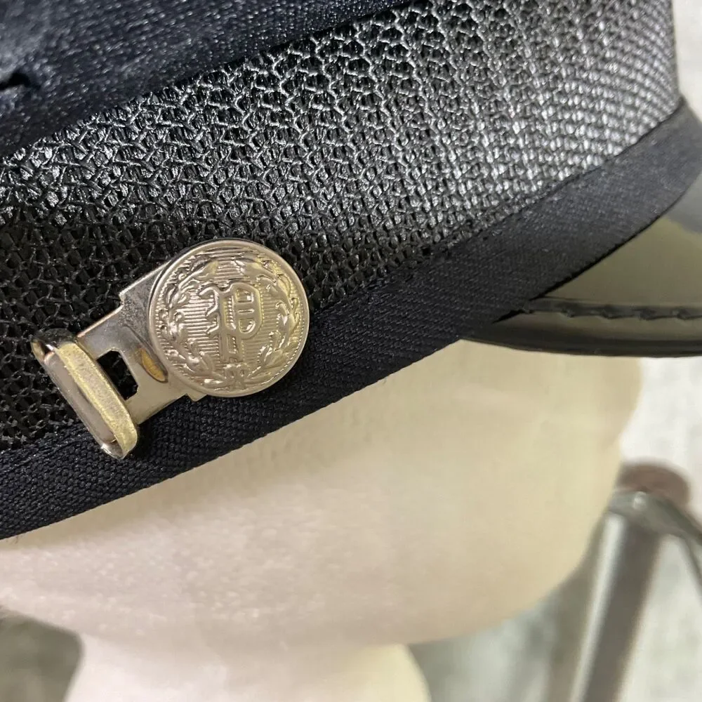 5 Star Police Hat Midway Cap Co. Black Strap Silver P Button size 7 3/8